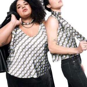 WILDFANG Empower Satin Cami Geometric Print L NWT $68